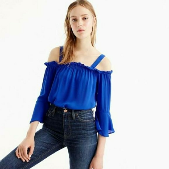 J. Crew Tops - FLASH J.Crew Silk Sapphire ColdShoulder Blouse (7)